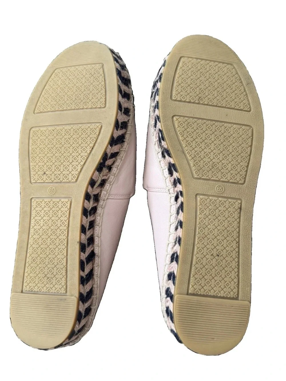 Tory Burch Leather Espadrille Shoes Color Block Pink Blue Round Toe Logo US 6.5M